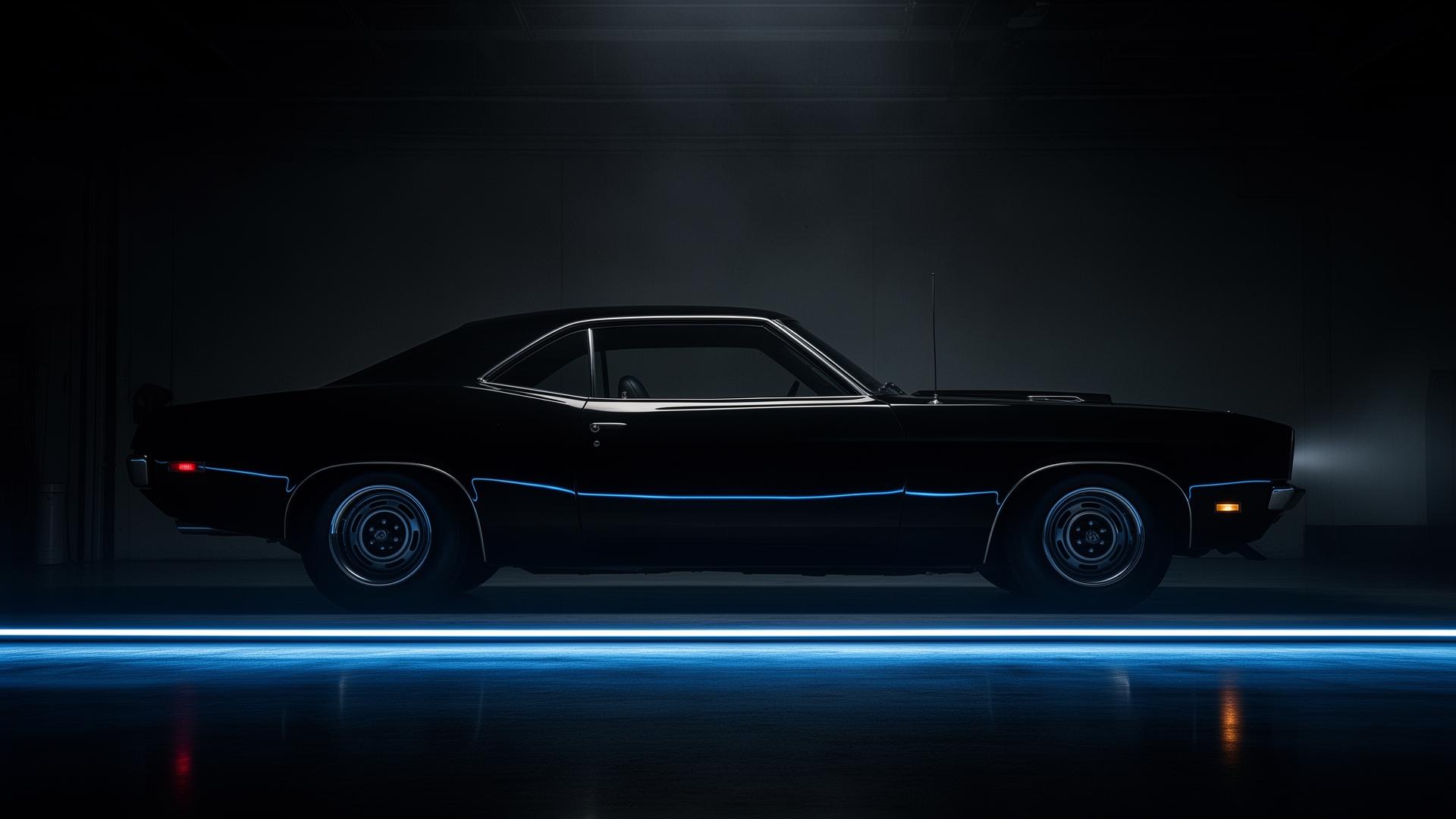 Used vehicle under blue light